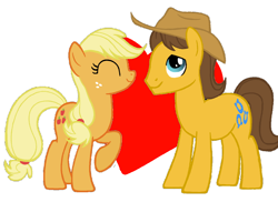 Size: 1034x751 | Tagged: artist needed, safe, character:applejack, character:caramel, ship:carajack, caramelbetes, cute, female, jackabetes, male, shipping, straight