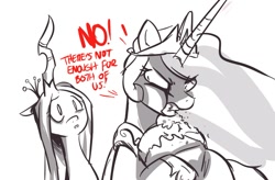 Size: 871x571 | Tagged: artist needed, source needed, safe, character:princess celestia, character:queen chrysalis, species:changeling, bitchlestia, cake, cakelestia, cute, cutealis