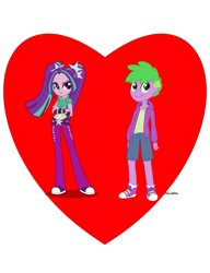 Size: 783x1021 | Tagged: artist needed, source needed, safe, character:aria blaze, character:spike, my little pony:equestria girls, ariaspike, disguise, disguised siren, heart, human spike, shipping heart