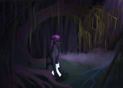 Size: 2560x1829 | Tagged: artist needed, safe, character:princess celestia, oc, oc:king dorigan, species:changeling, changeling oc, dorestia, fog, forest, original species, plush pony, plushie, purple changeling