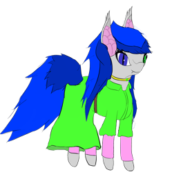 Size: 2490x2500 | Tagged: artist needed, safe, oc, oc only, species:bat pony, species:pony, 2020 community collab, derpibooru community collaboration, bat pony oc, clothing, fangs, female, mare, needs more saturation, simple background, solo, transparent background