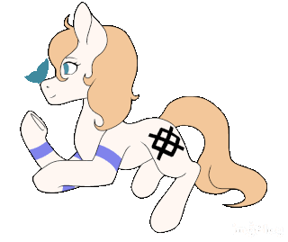 Size: 320x269 | Tagged: artist needed, safe, oc, oc only, oc:star north, species:earth pony, species:pony, animated, blinking, butterfly, female, full body, gif, mare, simple background, solo, tattoo, transparent background