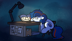 Size: 1920x1080 | Tagged: artist needed, safe, artist:anonymous, oc, oc only, oc:nasapone, species:earth pony, species:pony, /mlp/, desk, ethereal mane, galaxy mane, lamp, sleeping, solo, space, stars