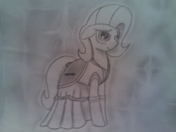 Size: 1280x960 | Tagged: artist needed, safe, oc, oc only, oc:pun, species:earth pony, species:pony, ask pun, ask, clothing, dress, female, floppy ears, gala dress, mare, monochrome, solo, traditional art