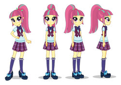 Size: 1400x980 | Tagged: artist needed, safe, character:sour sweet, equestria girls:friendship games, g4, my little pony:equestria girls, clothing, crystal prep shadowbolts, female, freckles, hand on hip, looking at you, ponytail, poses, side view, simple background, smiling, transparent background, turnaround, vector, vest