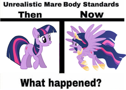 Size: 661x472 | Tagged: artist needed, safe, artist:decprincess, edit, character:twilight sparkle, character:twilight sparkle (alicorn), character:twilight sparkle (unicorn), species:alicorn, species:pony, species:unicorn, episode:the last problem, g4, my little pony: friendship is magic, comparison, meme, older, older twilight, ponified meme, princess twilight 2.0, unrealistic male body standards