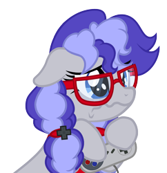 Size: 3433x3549 | Tagged: artist needed, safe, artist:rioshi, artist:starshade, oc, oc only, oc:cinnabyte, species:earth pony, species:pony, adorkable, bandana, blushing, controller, crying, cute, dork, ear blush, female, glasses, mare, sad, simple background, solo, transparent background