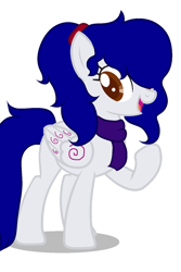 Size: 642x960 | Tagged: artist needed, safe, oc, oc only, oc:yanel love, species:pegasus, species:pony, clothing, female, full body, mare, scarf, simple background, smiling, solo, tied hair, white background