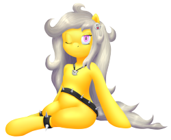 Size: 3703x3022 | Tagged: artist needed, safe, oc, oc only, oc:spettra, oc:spokey, species:earth pony, species:pony, blinking, brooch, female, ghost, ghost pony, jewelry, necklace, one eye closed, rule 63, simple background, spiked anklets, spiked belt, transparent background, wink