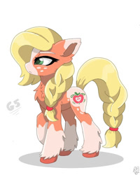 Size: 819x1024 | Tagged: artist needed, source needed, safe, character:applejack, species:earth pony, species:pony, g5 leak, leak, applejack (g5), braid, braided tail, coat markings, female, hooves, mare, redesign, simple background, solo