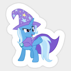 Size: 554x554 | Tagged: artist needed, safe, character:trixie, species:pony, species:unicorn, cape, clothing, female, hat, mare, raised hoof, smiling, solo, trixie's cape, trixie's hat