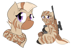 Size: 2000x1338 | Tagged: artist needed, source needed, safe, oc, oc only, species:zebra, fallout equestria, fallout equestria oc, female, gun, rifle, simple background, solo, thermos, weapon, white background, zebra oc