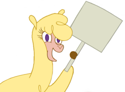 Size: 517x381 | Tagged: artist needed, source needed, safe, community related, character:paprika paca, species:alpaca, them's fightin' herds, happy, looking at you, meme template, paprika paca's sign, sign, simple background, solo, white background