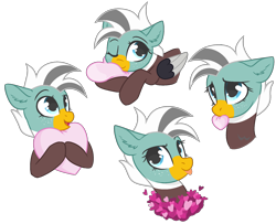Size: 1932x1572 | Tagged: artist needed, safe, oc, oc only, oc:duk, species:bird, species:duck, species:pony, cute, duck pony, ear fluff, emoji, emoticon, female, heart, heart pillow, holiday, mare, mouth hold, pillow, quack, quak, simple background, solo, tongue out, transparent background, valentine, valentine's day
