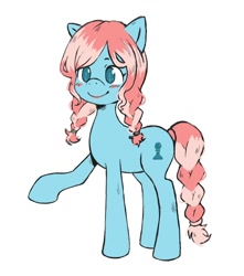 Size: 1312x1484 | Tagged: artist needed, source needed, safe, oc, oc only, oc:fluffy shine, species:earth pony, species:pegasus, species:pony, braid, braided tail, female, mare, raised hoof, simple background, smiling, solo, white background