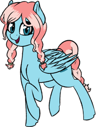 Size: 373x492 | Tagged: artist needed, source needed, safe, oc, oc only, oc:fluffy shine, species:pegasus, species:pony, braid, braided tail, female, mare, raised hoof, simple background, smiling, solo, transparent background