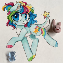 Size: 2592x2592 | Tagged: artist needed, safe, oc, oc only, oc:plushie (rigbythememe), species:earth pony, species:pony, colored hooves, colorful, female, hoof polish, simple background, solo, traditional art, white background