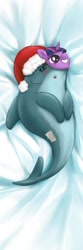 Size: 600x1799 | Tagged: artist needed, source needed, safe, oc, oc:santa pone, :o, blushing, christmas, clothing, disguise, grin, hat, holiday, lidded eyes, looking at you, on back, open mouth, santa hat, shark, smiling, sticky note, teary eyes, twilight sparkle mask, wat