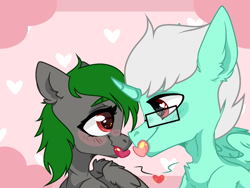 Size: 884x663 | Tagged: artist needed, source needed, safe, base used, oc, oc only, oc:darknightprincess, oc:legend, species:pegasus, species:pony, female, glasses, green mane, heart, love, male, mare, red eyes, shipping, stallion, straight, white mane