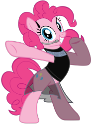 Size: 5587x7474 | Tagged: artist needed, source needed, safe, part of a set, character:pinkie pie, species:pony, bipedal, black dress, clothing, dress, female, headset, looking at you, mare, simple background, smiling, solo, transparent background, vector