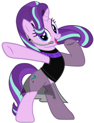Size: 5698x7478 | Tagged: artist needed, source needed, safe, part of a set, character:starlight glimmer, species:pony, bipedal, black dress, clothing, dress, female, headset, looking at you, mare, simple background, smiling, solo, transparent background, vector