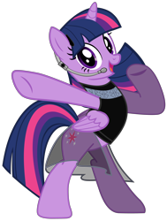 Size: 5715x7570 | Tagged: artist needed, source needed, safe, part of a set, character:twilight sparkle, character:twilight sparkle (alicorn), species:alicorn, species:pony, bipedal, black dress, clothing, dress, female, headset, looking at you, mare, simple background, smiling, solo, transparent background, vector