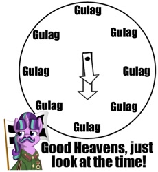 Size: 1080x1176 | Tagged: artist needed, safe, artist:spinoffjoe, edit, character:starlight glimmer, species:pony, species:unicorn, episode:the cutie map, g4, my little pony: friendship is magic, clothing, communism, exploitable meme, facial hair, flag, gulag, josef stalin, just look at the time, meme, moustache, parody, ponified, s5 starlight, stalin glimmer, stalinstache, uniform