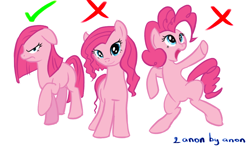Size: 1002x593 | Tagged: artist needed, safe, character:pinkamena diane pie, character:pinkie pie, species:pony, angry, bipedal, check mark, happy, simple background, white background