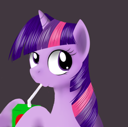 Size: 610x608 | Tagged: artist needed, safe, character:twilight sparkle, character:twilight sparkle (unicorn), species:pony, species:unicorn, cute, female, juice, juice box, looking up, solo