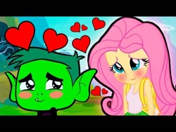 Size: 640x480 | Tagged: artist needed, safe, character:fluttershy, my little pony:equestria girls, beast boy, crossover, crossover shipping, female, flutterbeast, heart, male, shipping, straight, teen titans, teen titans go
