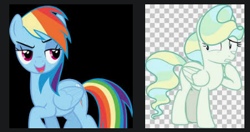 Size: 403x212 | Tagged: artist needed, safe, character:rainbow dash, character:vapor trail, species:pegasus, species:pony, g4, background pony strikes again, female, google images, looking at each other, mare, meta