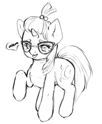 Size: 566x687 | Tagged: artist needed, safe, character:moondancer, species:pony, species:unicorn, /mlp/, 4chan, cute, dancerbetes, drawthread, female, glasses, looking at you, mare, mlem, monochrome, silly, simple background, solo, tongue out, white background