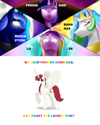 Size: 1280x1604 | Tagged: artist needed, safe, edit, character:princess cadance, character:princess celestia, character:princess luna, character:twilight sparkle, character:twilight sparkle (alicorn), oc, oc:fausticorn, species:alicorn, species:pony, 4k, alicorn tetrarchy, captain planet and the planeteers, glowing eyes, reference, text, wallpaper