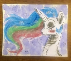 Size: 2448x2113 | Tagged: artist needed, source needed, safe, character:princess celestia, species:alicorn, species:pony, bust, eyes closed, female, painting, portrait, profile, solo, traditional art, watercolor painting