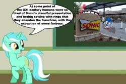 Size: 887x588 | Tagged: artist needed, source needed, safe, character:lyra heartstrings, character:sonic the hedgehog, species:pony, species:unicorn, chalkboard, crossover, female, human studies101 with lyra, mare, meme, photo, sonic (restaurant), sonic the hedgehog (series)