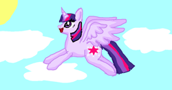 Size: 926x490 | Tagged: artist needed, safe, character:twilight sparkle, character:twilight sparkle (alicorn), species:alicorn, species:pony, cloud, cute, flying, solo, sun