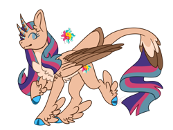 Size: 1280x960 | Tagged: artist needed, source needed, useless source url, safe, character:sunset shimmer, character:twilight sparkle, character:twilight sparkle (alicorn), species:alicorn, species:pony, species:unicorn, chest fluff, cloven hooves, cutie mark, female, fusion, horn, leonine tail, mare, multiple horns, simple background, transparent background, tricorn, unshorn fetlocks