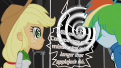 Size: 1280x718 | Tagged: artist needed, safe, character:applejack, character:rainbow dash, my little pony:equestria girls, female, hypnosis, hypnotized, spiral, swirly eyes