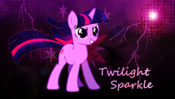 Size: 1920x1080 | Tagged: artist needed, source needed, safe, artist:the smiling pony, edit, character:twilight sparkle, character:twilight sparkle (unicorn), species:pony, species:unicorn, abstract background, cutie mark, cutie mark background, eye, eyebrows, eyelashes, eyes, female, full body, grin, hooves, horn, lightning, mane, mare, smiling, solo, standing, tail, teeth, text, translucent, translucent mane, translucent tail, wallpaper, wallpaper edit