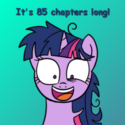 Size: 500x500 | Tagged: artist needed, safe, character:twilight sparkle, species:pony, dialogue, eye twitch, faec, female, gradient background, mare, messy mane, solo, tl;dr, twilight loves fanfiction, twilight snapple