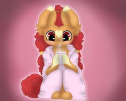 Size: 1280x1024 | Tagged: artist needed, safe, oc, oc only, species:earth pony, species:pony, bathrobe, clothing, coffee, cup, earth pony oc, female, gradient background, mare, mug, robe, sitting, solo