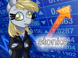 Size: 3300x2475 | Tagged: artist needed, safe, character:derpy hooves, species:anthro, species:pegasus, species:pony, female, mare, meme, ponified meme, solo, stonks