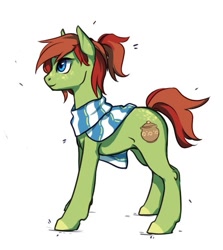 Size: 539x604 | Tagged: artist needed, safe, oc, oc:cherry love, species:earth pony, species:pony, g4, clothing, cute, earth pony oc, female, green coat, mare, profile, scarf, side view, simple background, white background