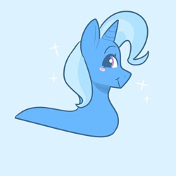 Size: 640x640 | Tagged: artist needed, source needed, useless source url, safe, character:trixie, blue background, blushing, cute, diatrixes, simple background, solo, worm, worm pony