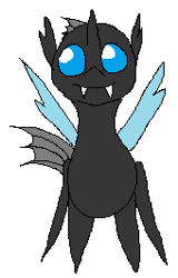 Size: 170x265 | Tagged: artist needed, source needed, safe, species:changeling, baldi's basics in education and learning, cute, cuteling, drone, fangs, insectoid, simple background, solo, white background