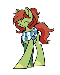 Size: 768x960 | Tagged: artist needed, safe, oc, oc only, oc:cherry love, species:earth pony, species:pony, clothing, cute, eyes closed, scarf, simple background, smiley face, solo, transparent background