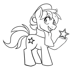 Size: 4107x3984 | Tagged: artist needed, source needed, safe, oc, oc only, oc:esperanta poneo, species:earth pony, species:pony, clothing, commission, cute, esperanto, male, monochrome, open mouth, solo, stallion