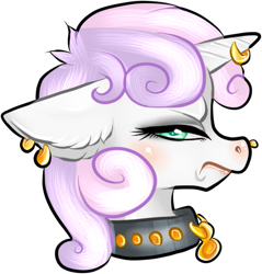 Size: 496x519 | Tagged: artist needed, safe, character:sweetie belle, meanie belle, collar, ear piercing, earring, horn piercing, jewelry, nose piercing, piercing, simple background, white background