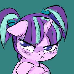 Size: 2700x2700 | Tagged: artist needed, safe, character:starlight glimmer, species:pony, species:unicorn, angry, cute, female, filly, filly starlight glimmer, floppy ears, glimmerbetes, grumpy, madorable, pigtails, solo, younger