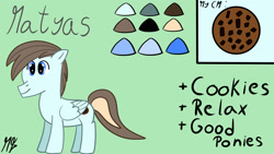 Size: 1920x1080 | Tagged: artist needed, source needed, safe, oc, oc only, species:pegasus, species:pony, color palette, cookie, cutie mark, digital art, food, pegasus oc, reference sheet, wings